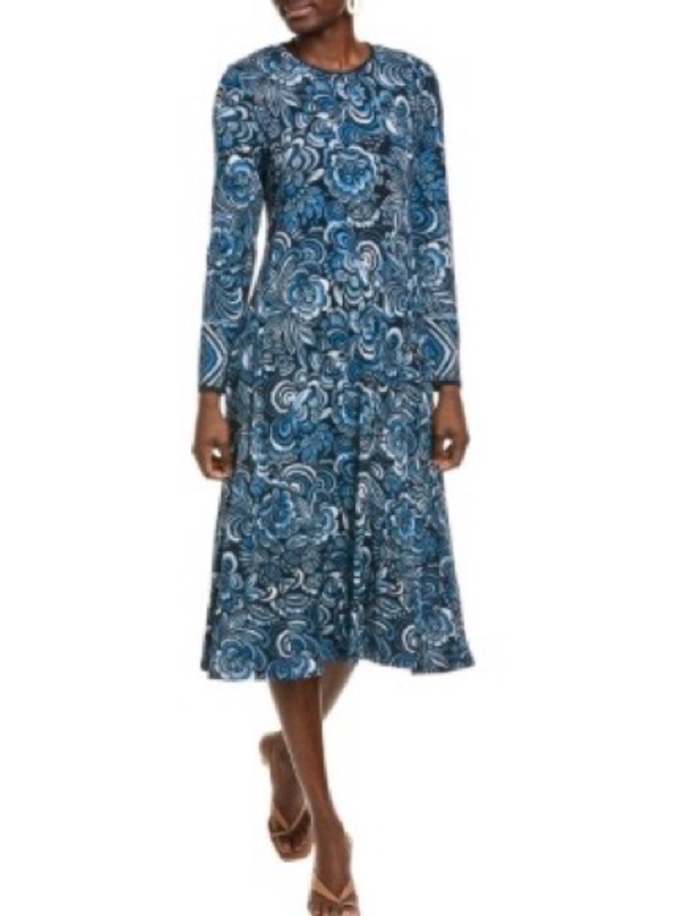 Johnny Was The Janie Favorite Midi Blue Floral Long Sleeve Dress